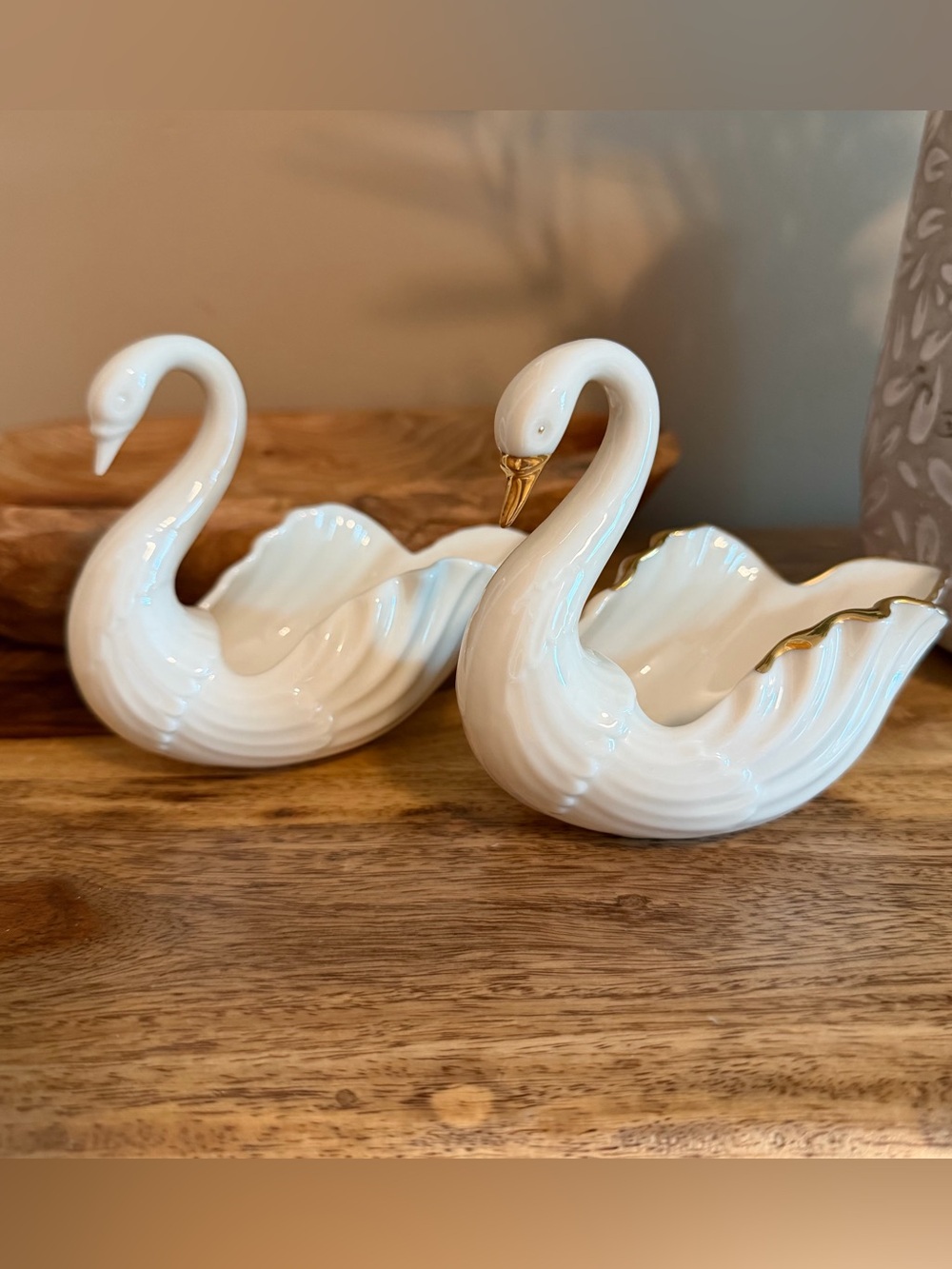 🦢 Vintage Lenox Porcelain Swan Figurines Trinket Dish Wedding Topper– Set of 2 🦢